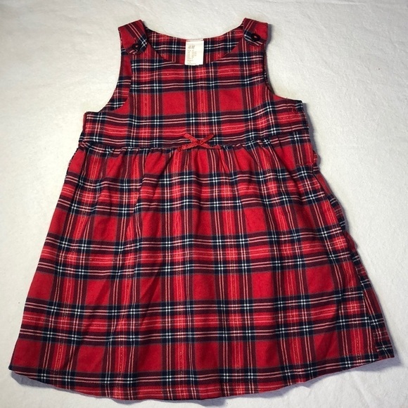 H&M Other - H&M Plaid Sleeveless Dress Red Blue White Gold Size 18-24 months